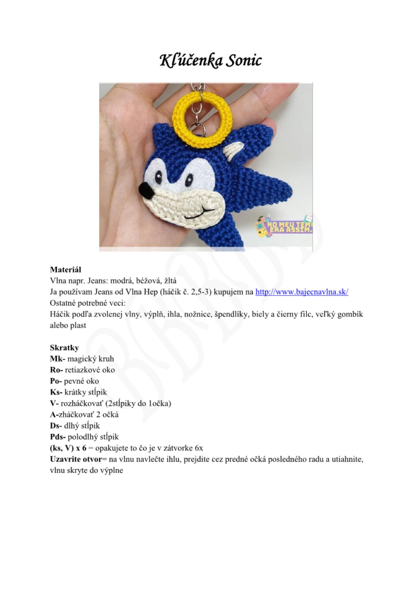 Strana 1 z návodu Kľúčenka Sonic
