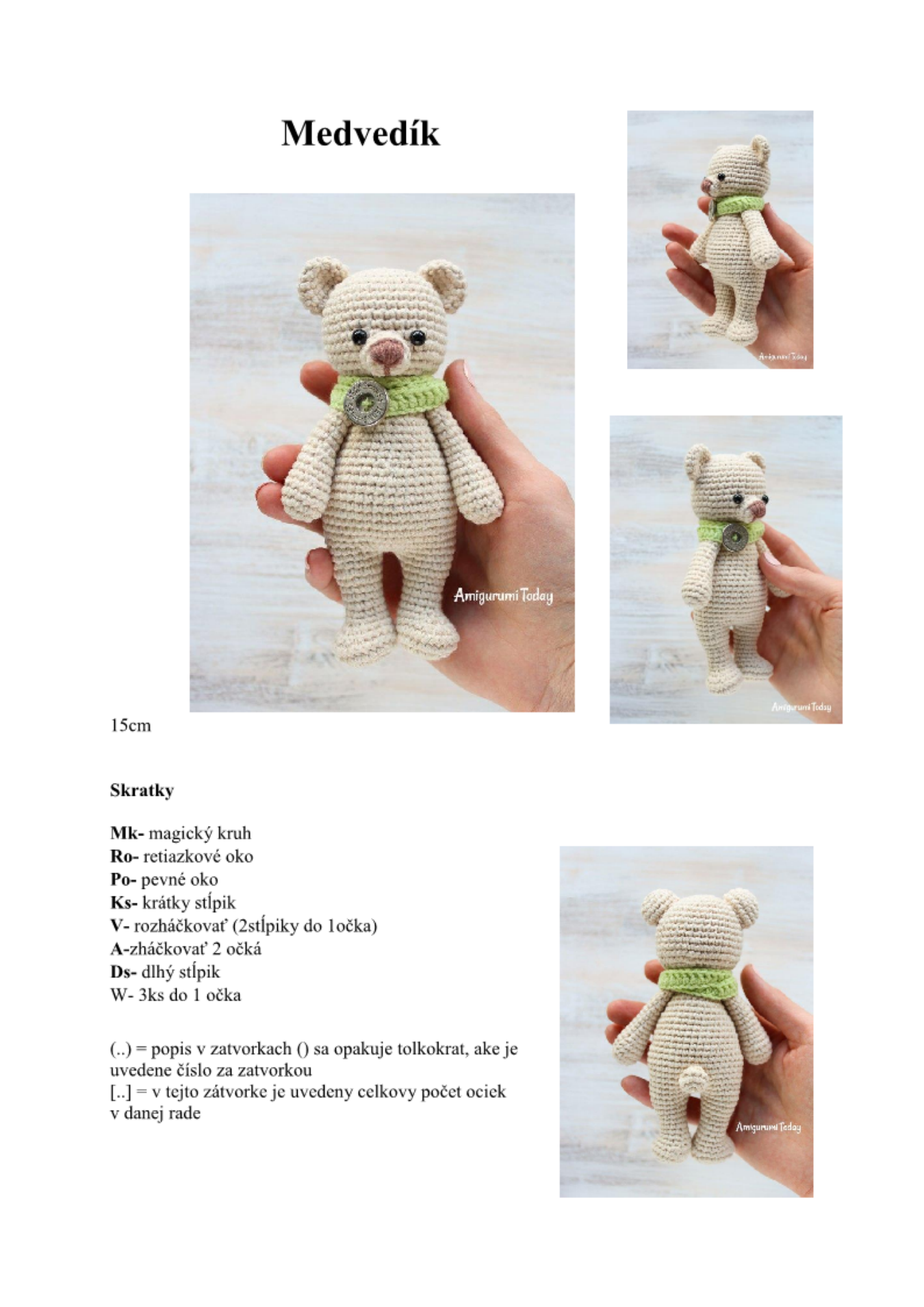Strana 1 z návodu Medvedik 15cm.