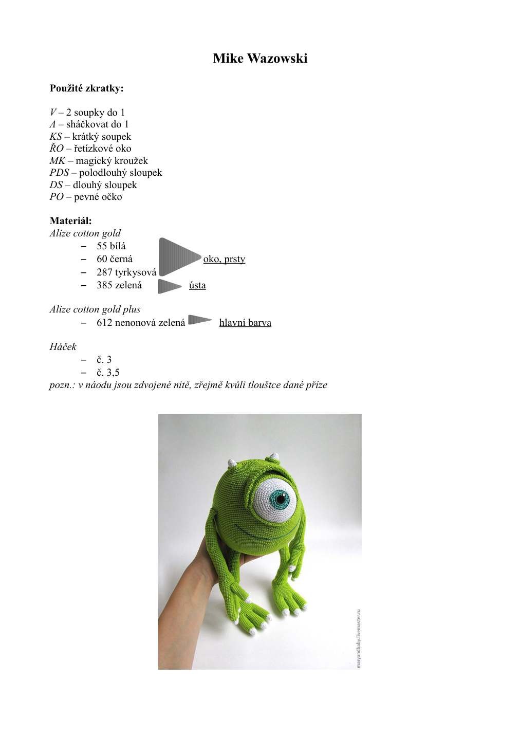 Strana 1 z návodu Mike Wazowski