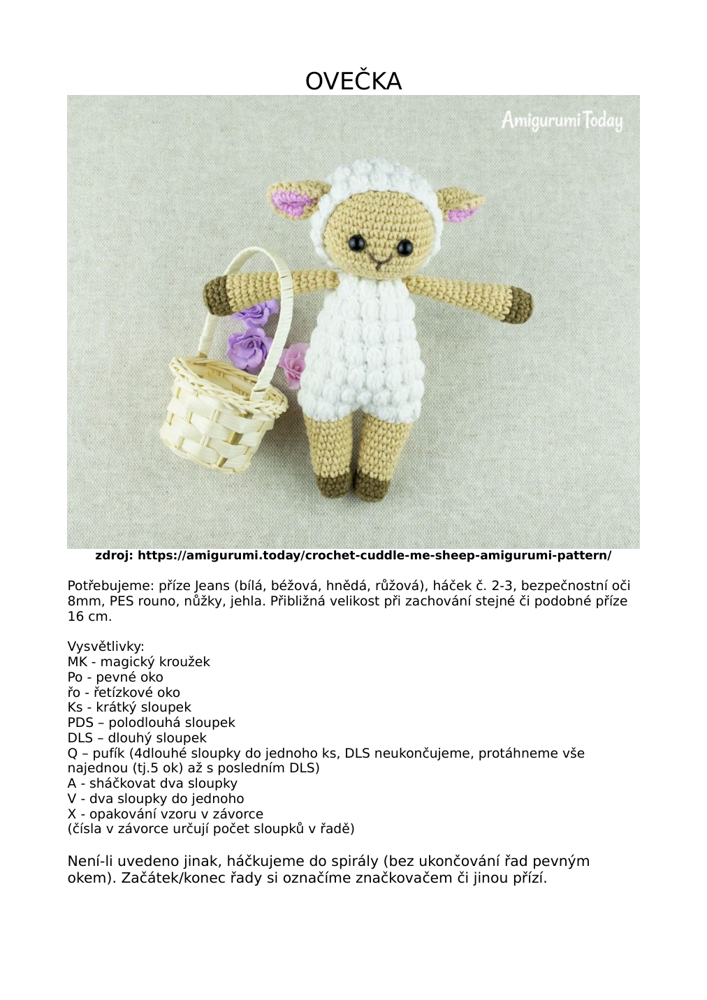 Strana 1 z návodu Ovečka Amigurumi (1)