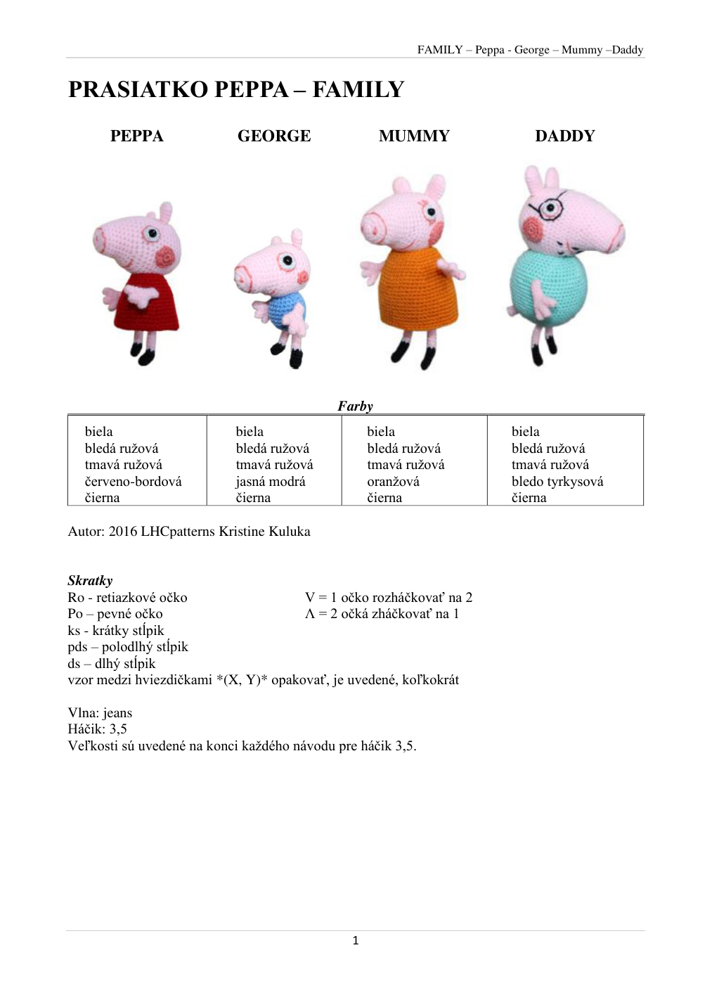 Strana 1 z návodu PrasiatkoPeppa Family Peppa George Mummy Daddy Iva SK