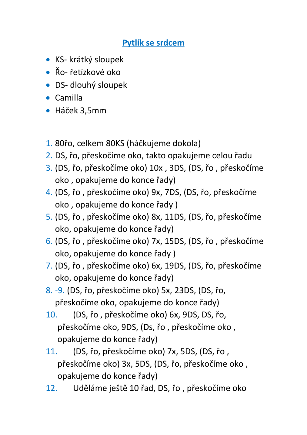 Strana 1 z návodu Pytlík se srdcem