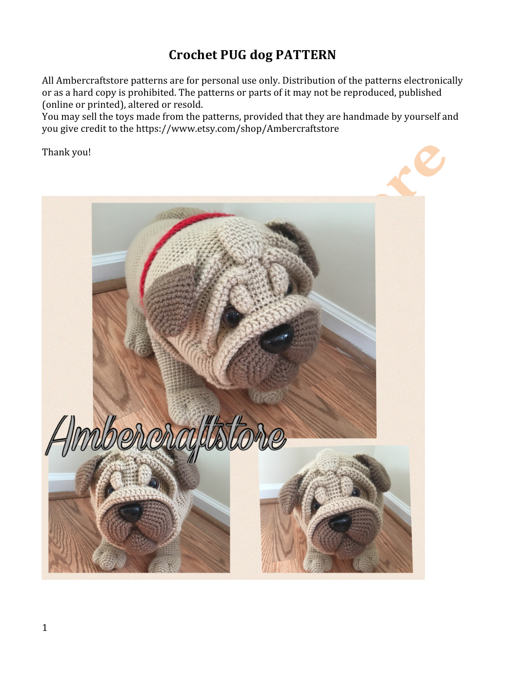 Strana 1 z návodu CrochetPUGdogPATTERN1